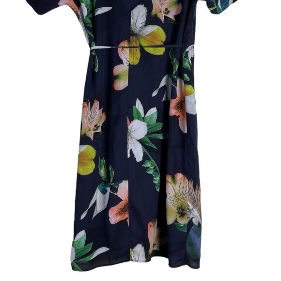 Aritzia Babaton Wallace Navy Floral Wrap Dress Short Sleeves Size XS - Picture 9 of 11